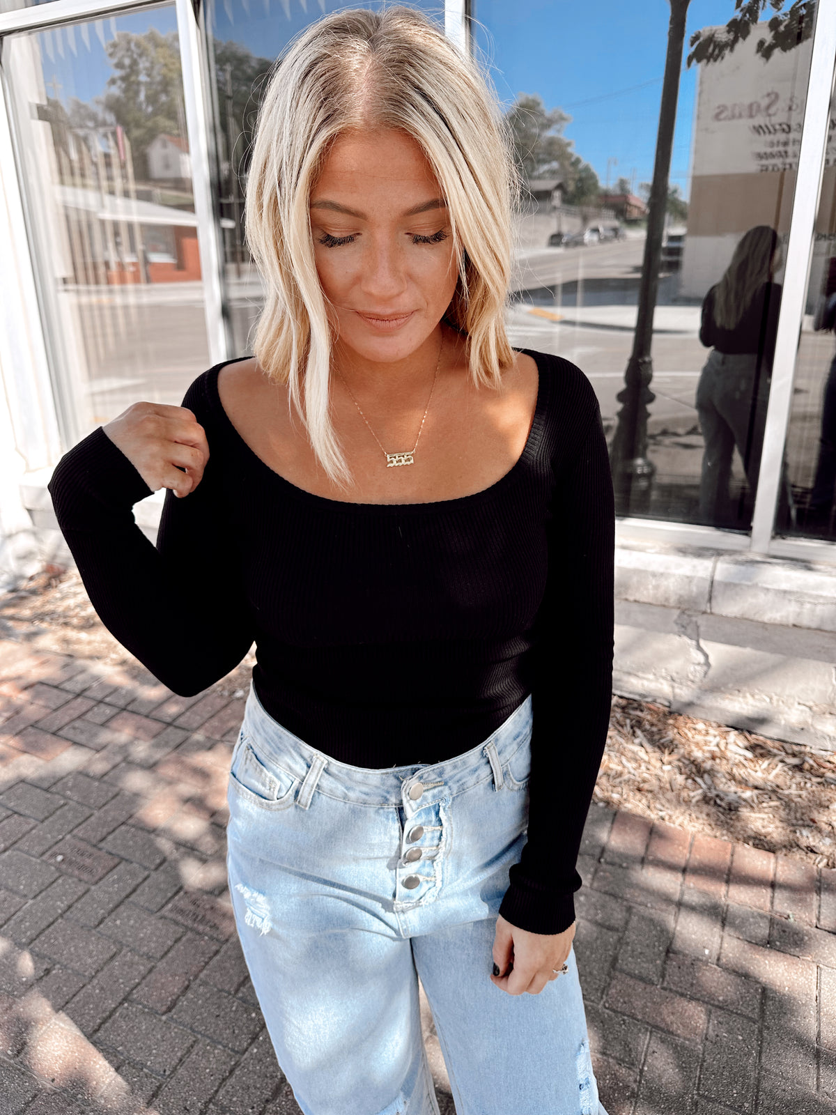 Be Square Ribbed Knit Top