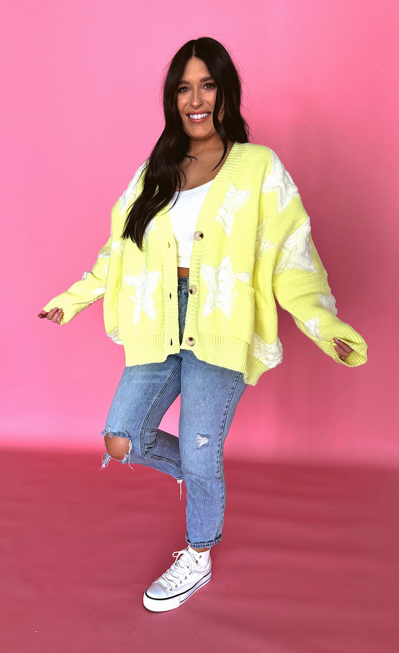Star of The Show Oversized Cardigan (lime)