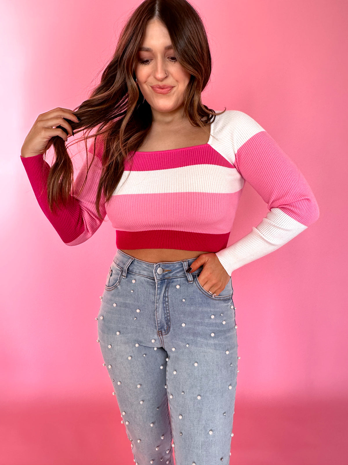 Hot In Here Square Neck Long Sleeve (pink)