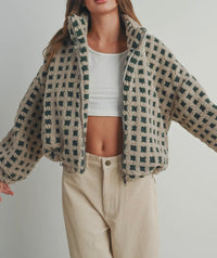 Cold Day Cutie Sherpa Jacket (taupe/green)