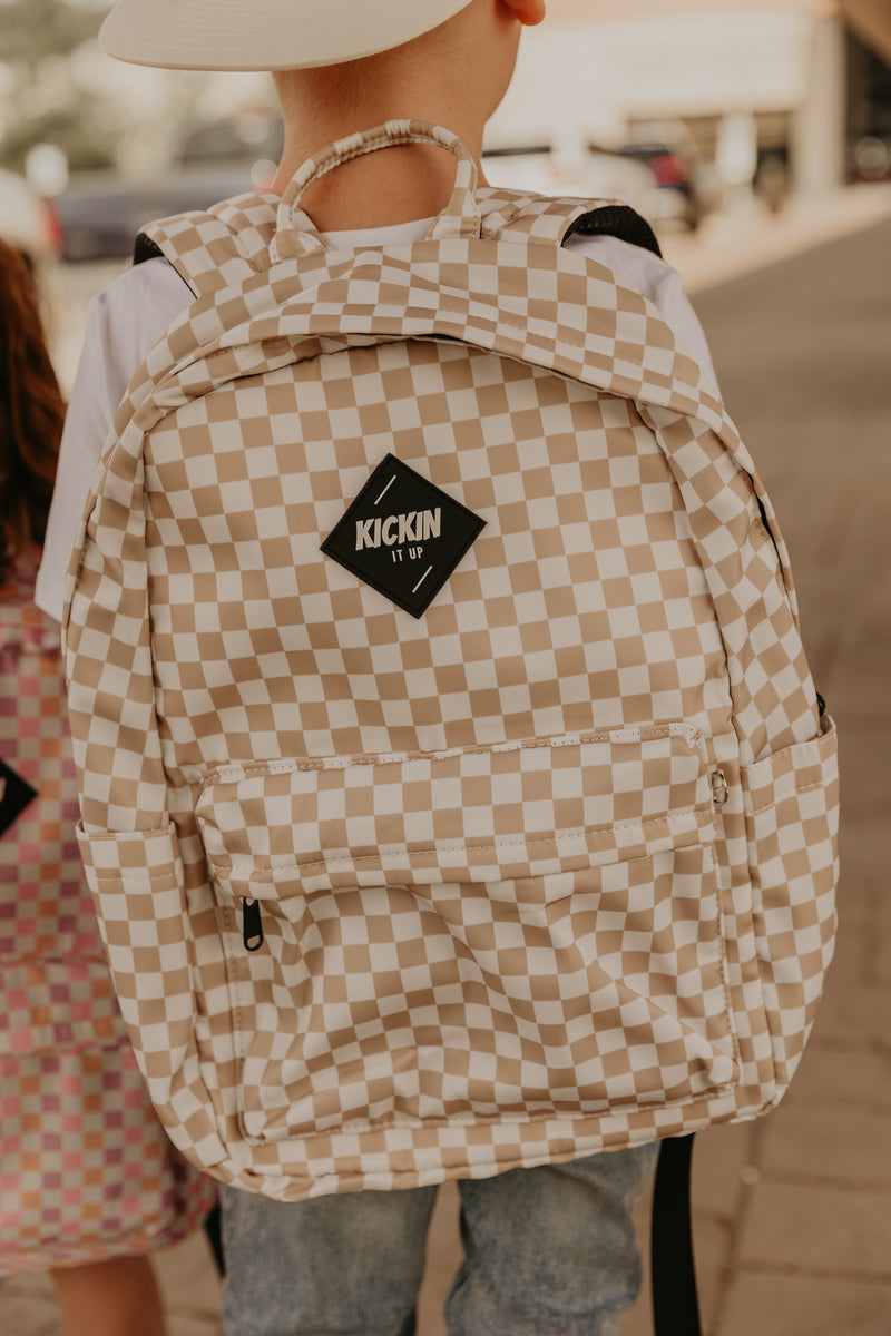 Tan Checkered Backpack