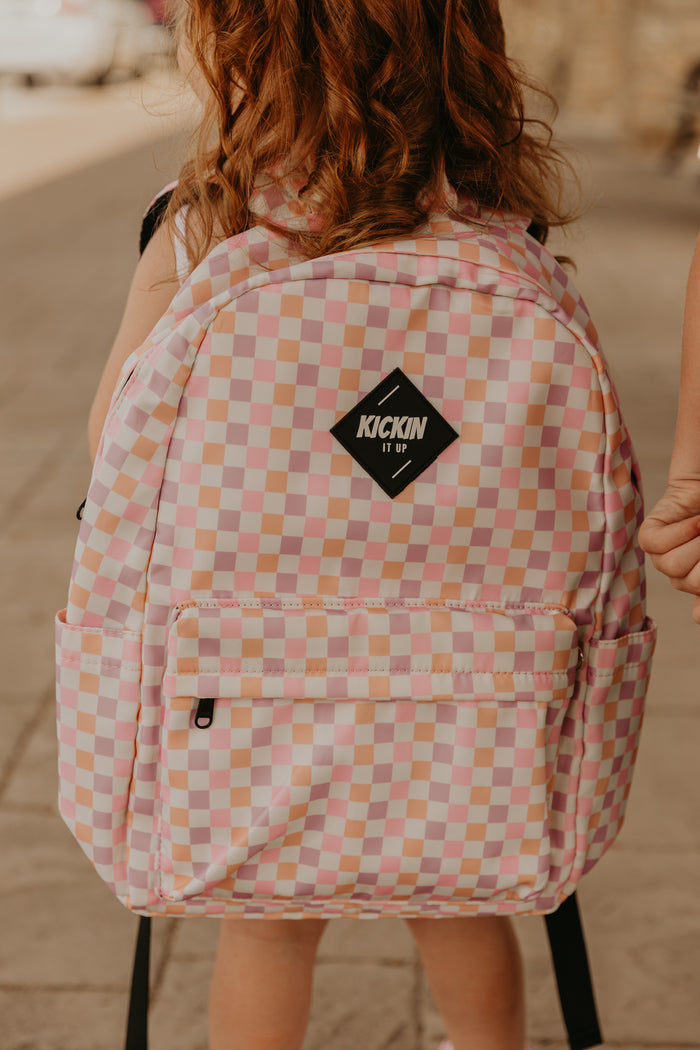Pink Checkered Backpack
