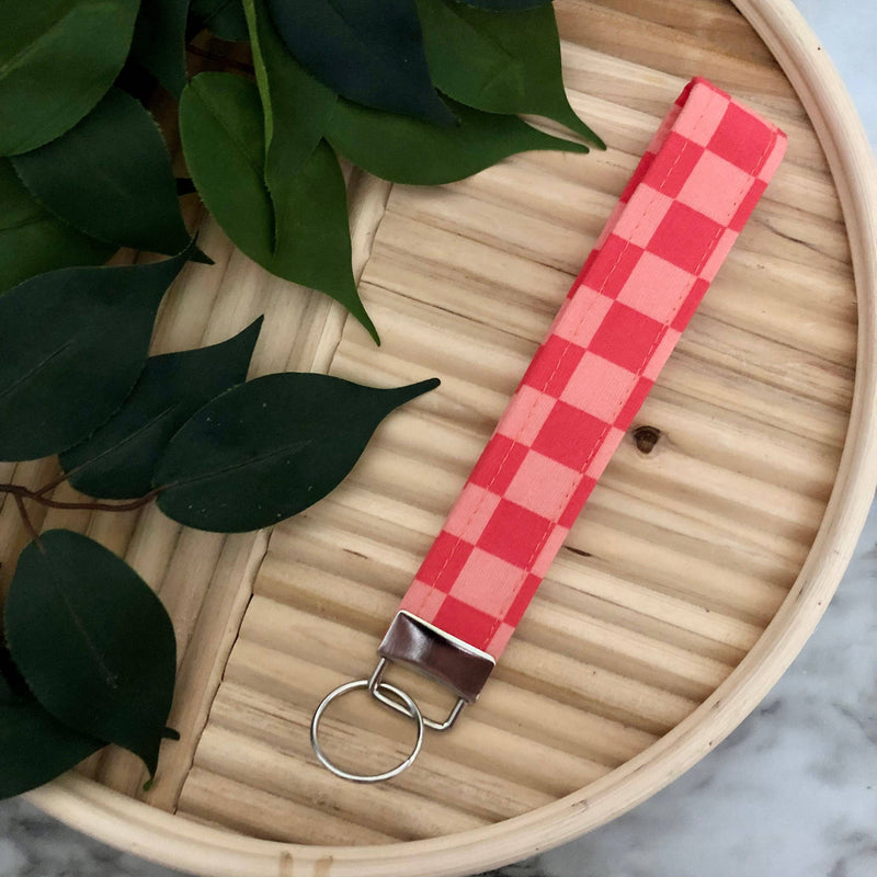 Pink Checkered Wristlet Keychain