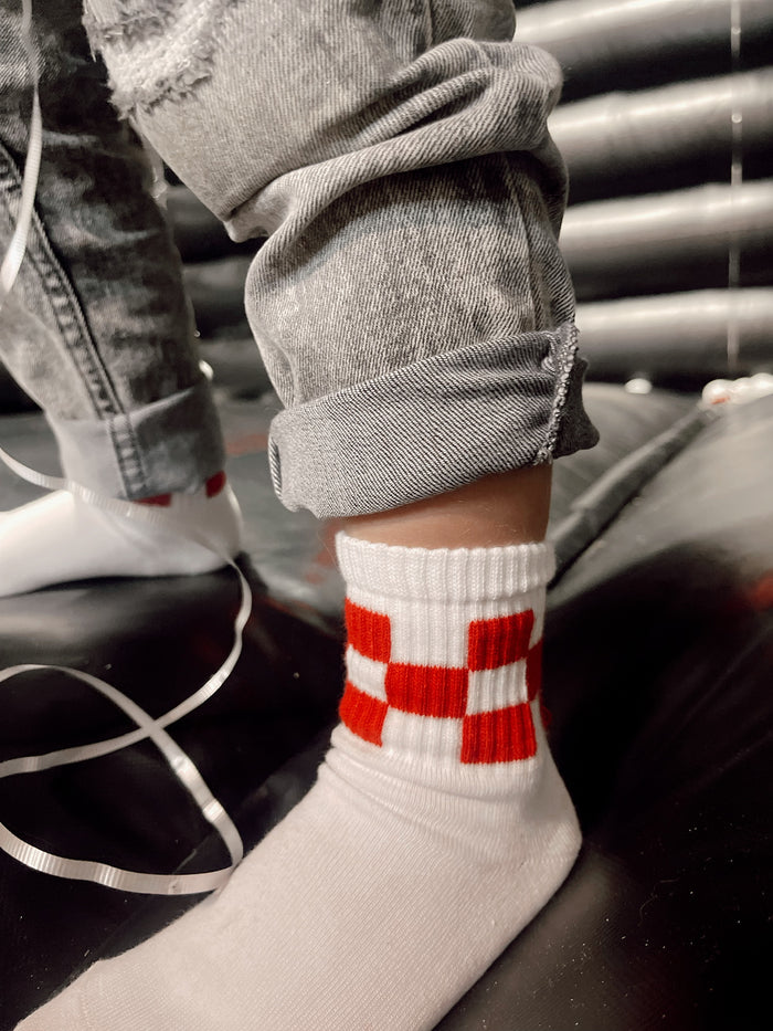 Checkered Kids Socks(red)