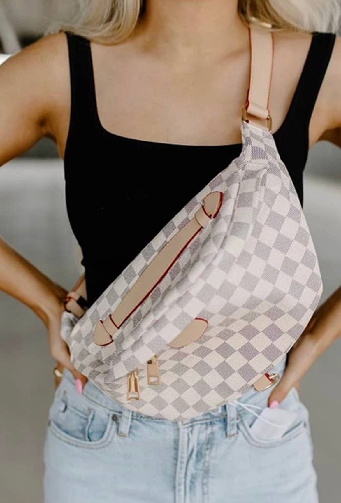 White Checkered Bum Bag